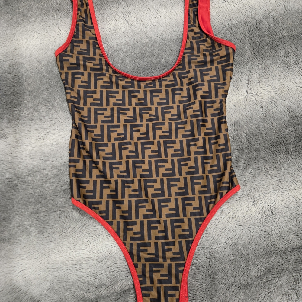 Fendi black and brown FF logo one piece swimsuit